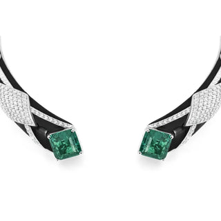 Ancestral Zamrud Collar Necklace in 925 sterling silver with pavé-set lab-created emerald sapphires.
