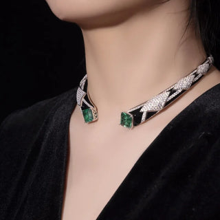 Ancestral Zamrud Collar Necklace in 925 sterling silver with pavé-set lab-created emerald sapphires.