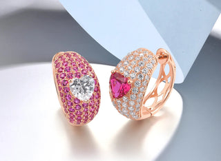 Blush Dahlia Earrings – Sterling silver earrings with ruby and lab-created sapphires, capturing the elegance of a blooming dahlia with vibrant colour and shimmer.