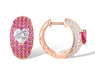 Blush Dahlia Earrings – Sterling silver earrings with ruby and lab-created sapphires, capturing the elegance of a blooming dahlia with vibrant colour and shimmer.