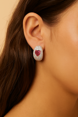 Blush Dahlia Earrings – Sterling silver earrings with ruby and lab-created sapphires, capturing the elegance of a blooming dahlia with vibrant colour and shimmer.