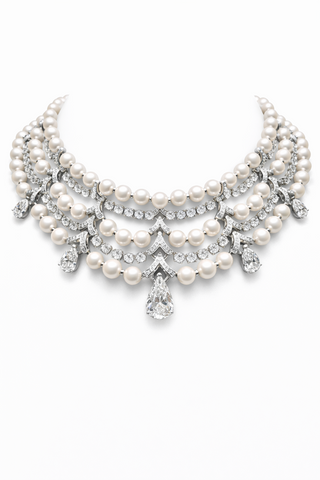 Isabella Pearl & Diamond Collar Necklace
