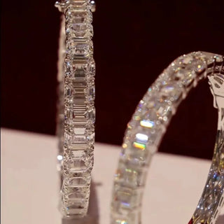 Classic Emerald Cut Tennis Bracelet - 925 Sterling Silver with 18K White Gold Plating, Lab-Created Emerald-Cut Sapphires