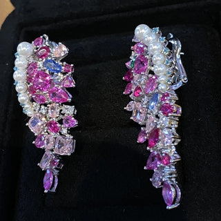 Sweet Girl Pink Earrings – Sterling silver earrings with a platinum-plated finish and multi-coloured lab-created sapphires in pink, offering playful elegance.