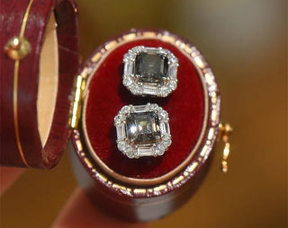 Greylight Crown Studs in sterling silver with Moissanite stones, featuring a platinum-plated finish and a regal crown-inspired design.