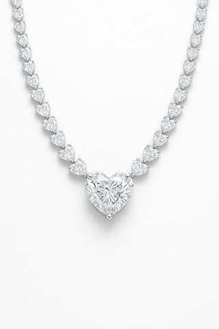 Heart's Desire Lab Diamond Necklace with a 5-carat heart-shaped lab-grown diamond, set in 18K white gold. Surrounded by 0.20-carat round lab diamonds, this necklace symbolizes love and elegance.