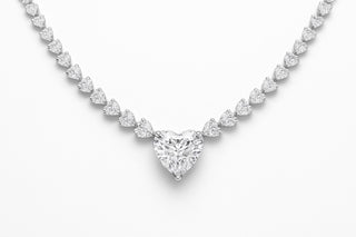 Heart's Desire Lab Diamond Necklace with a 5-carat heart-shaped lab-grown diamond, set in 18K white gold. Surrounded by 0.20-carat round lab diamonds, this necklace symbolizes love and elegance.