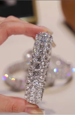 Moonlit Twilight Bangle - 925 Sterling Silver with White Gold Plating, Lab-Created White Sapphires, Elegant and Radiant Design.