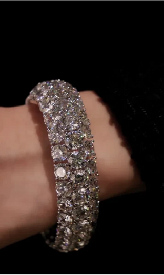 Moonlit Twilight Bangle - 925 Sterling Silver with White Gold Plating, Lab-Created White Sapphires, Elegant and Radiant Design.