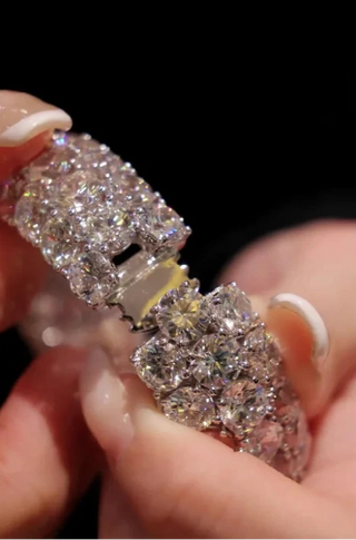 Moonlit Twilight Bangle - 925 Sterling Silver with White Gold Plating, Lab-Created White Sapphires, Elegant and Radiant Design.