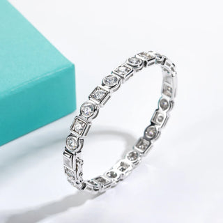 Prism Lock Tennis Bracelet in sterling silver with Moissanite and secure lock clasp – deluxe tennis bracelet with continuous matrix sparkle.