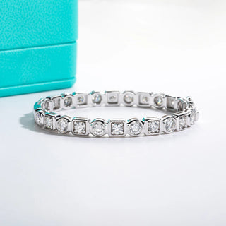 Prism Lock Tennis Bracelet in sterling silver with Moissanite and secure lock clasp – deluxe tennis bracelet with continuous matrix sparkle.