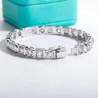 Prism Lock Tennis Bracelet in sterling silver with Moissanite and secure lock clasp – deluxe tennis bracelet with continuous matrix sparkle.
