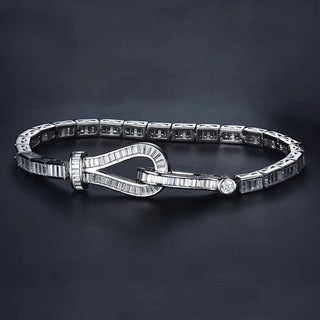 Sapphire Dusk Bracelet with white lab-created sapphires, crafted in sterling silver, capturing the essence of twilight elegance.