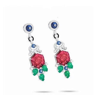 Silver Spectrum Bloom Earrings with Multicoloured Lab Sapphires, Elegant Stud Design