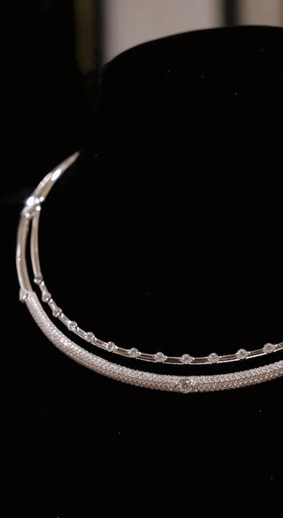 Starlace Choker Necklace for women, crafted from 925 sterling silver with lab-created sapphires. A two-layer design that evokes celestial beauty and elegance, resting gracefully around the collarbone.