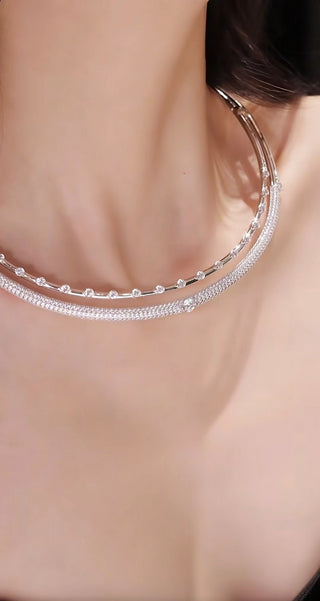 Starlace Choker Necklace for women, crafted from 925 sterling silver with lab-created sapphires. A two-layer design that evokes celestial beauty and elegance, resting gracefully around the collarbone.