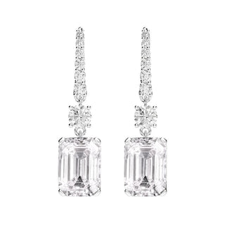 Sterling Grace Earrings in 925 sterling silver with emerald-cut lab sapphires, offering timeless elegance and versatility.