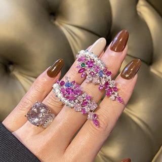 Sweet Girl Pink Earrings – Sterling silver earrings with a platinum-plated finish and multi-coloured lab-created sapphires in pink, offering playful elegance.