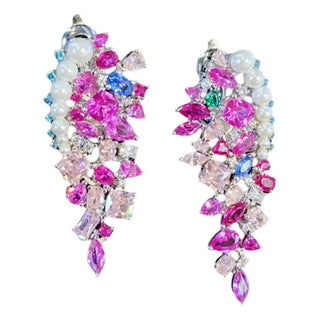 Sweet Girl Pink Earrings – Sterling silver earrings with a platinum-plated finish and multi-coloured lab-created sapphires in pink, offering playful elegance.