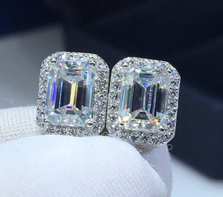 Twilight Crest Studs in sterling silver with VVS moissanite stones, finished with white gold plating for a refined, radiant glow.