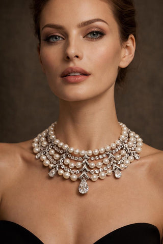 Isabella Pearl & Diamond Collar Necklace