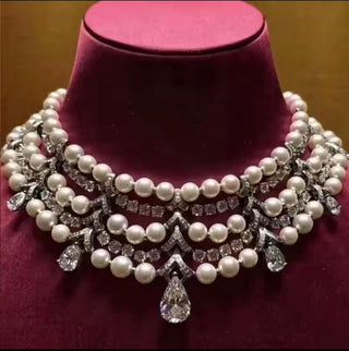 Isabella Pearl & Diamond Collar Necklace